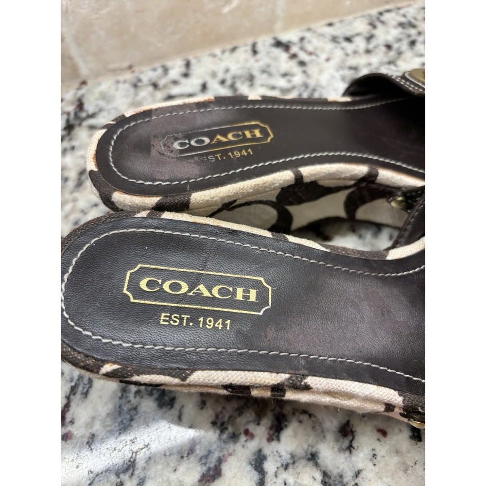 Vintage Y2KCoach Emilie Monogram Wedge Mules Sandals Brown Leather Turlock  6.5M - Picture 2 of 9